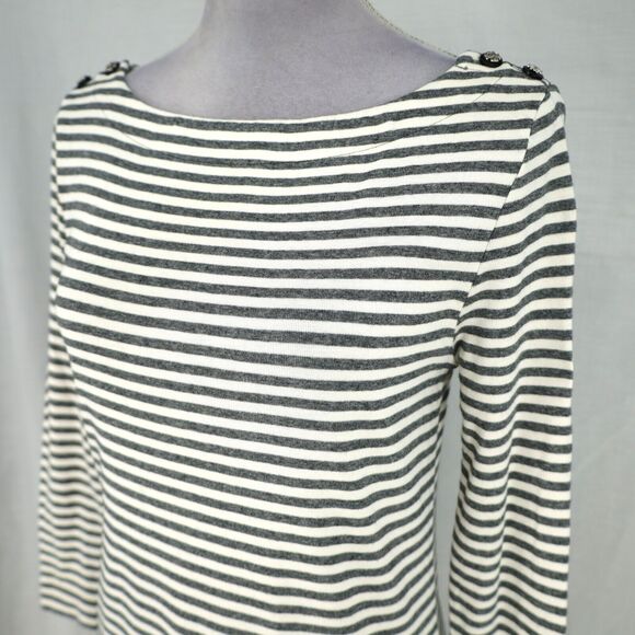 Tory Burch Dress Womens Small Ivory Gray Stripe T Shirt Knit Buttons Logo - Picture 10 of 12